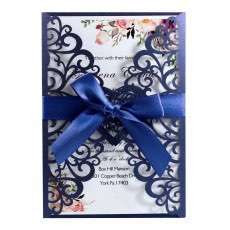 Holiday Greeting Card  Marriage Invitation With Ribbon Bow Laser Cut Paper
